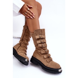 Botines Worker De Ante Con Tiras Beige Elnatea 7