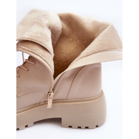 Botines Obrero De Piel Con Tacón Plano Y Hebilla Beige Claro Samivlo 2