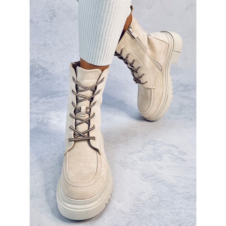 Botas con cordones ante Roisin Beige 1 Botas con cordones ante Roisin Beige 1