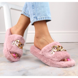 Zapatillas para mujeres pelos de pelaje con una cadena rosa rosado 6