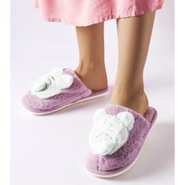 Pantuflas Bee suaves moradas y verdes violeta 1