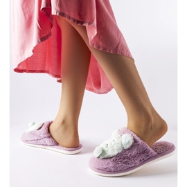 Pantuflas Bee suaves moradas y verdes púrpura 2