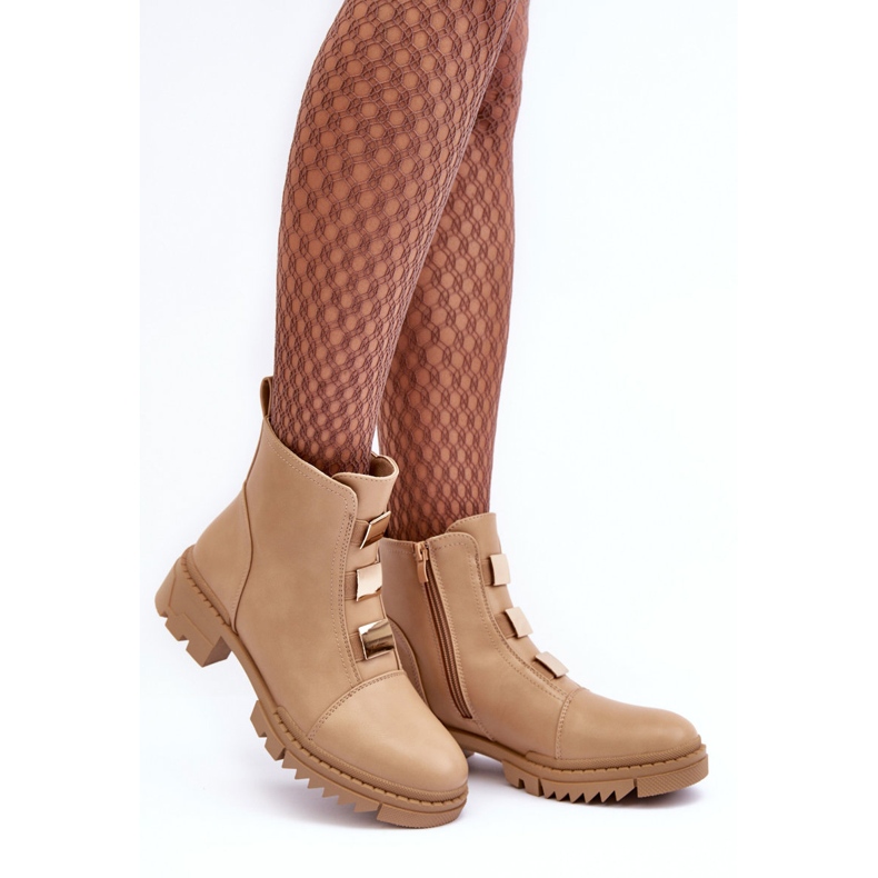 Botas planas de piel azulenn beige 1