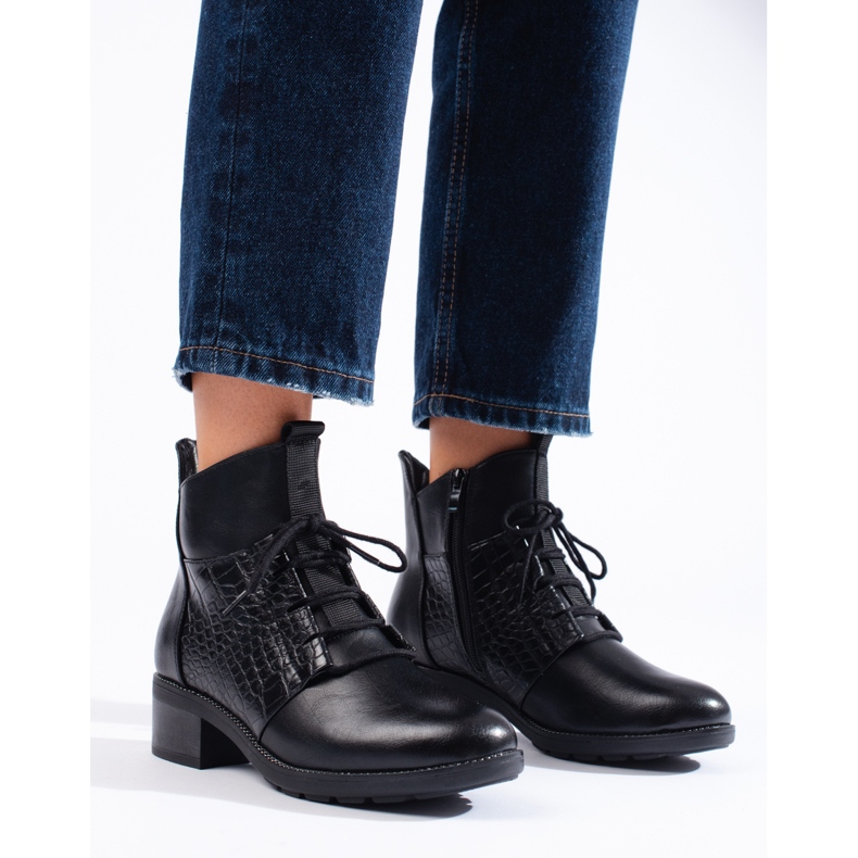 Elegantes botas con cordones Shelovet para mujer negro 1