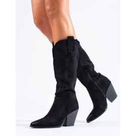 Botas cowboy de mujer Shelovet en ante negro con tacón 1