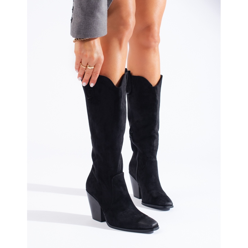 Botas cowboy de mujer Shelovet en ante negro con tacón 2