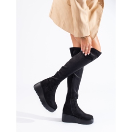 Botas por encima de la rodilla de ante negro con plataforma Shelovet 5