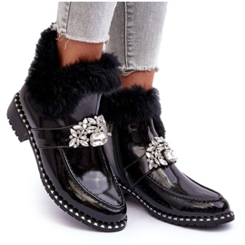 Botines de charol con decoración y pelo S.Barski MR870-73 Negro 9