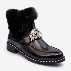 Botines de charol con decoración y pelo S.Barski MR870-73 Negro 1