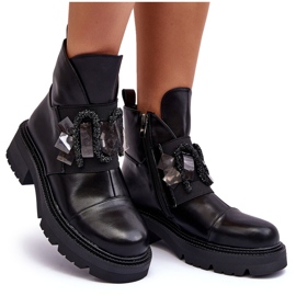 Botines Decorados De Piel Con Tacón Plano Y Plataforma S.Barski MR870-46 Negro 11