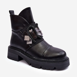 Botines Decorados De Piel Con Tacón Plano Y Plataforma S.Barski MR870-46 Negro 3
