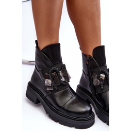 Botines Decorados De Piel Con Tacón Plano Y Plataforma S.Barski MR870-46 Negro 10
