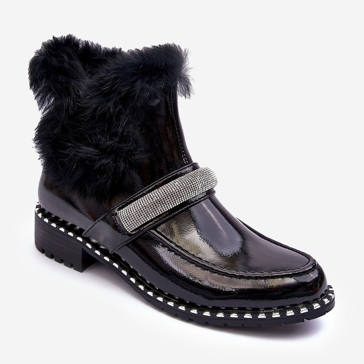 Botas Bajas Charol Con Piel y Adorno S.Barski MR870-74 Negro 1