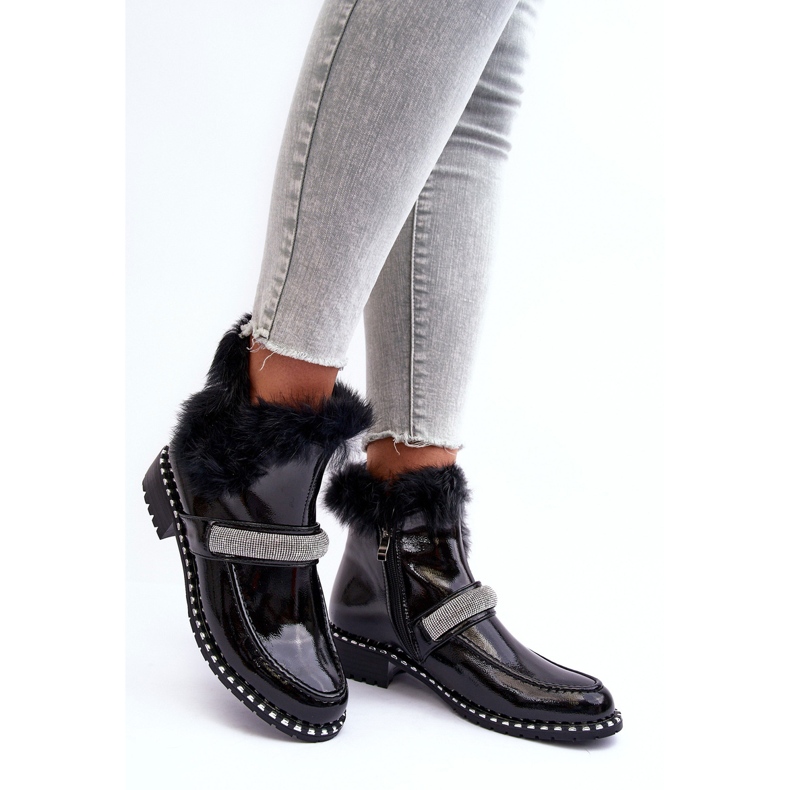 Botas Bajas Charol Con Piel y Adorno S.Barski MR870-74 Negro 2