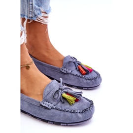 Mocasines de ante azul con lazo y flecos 3