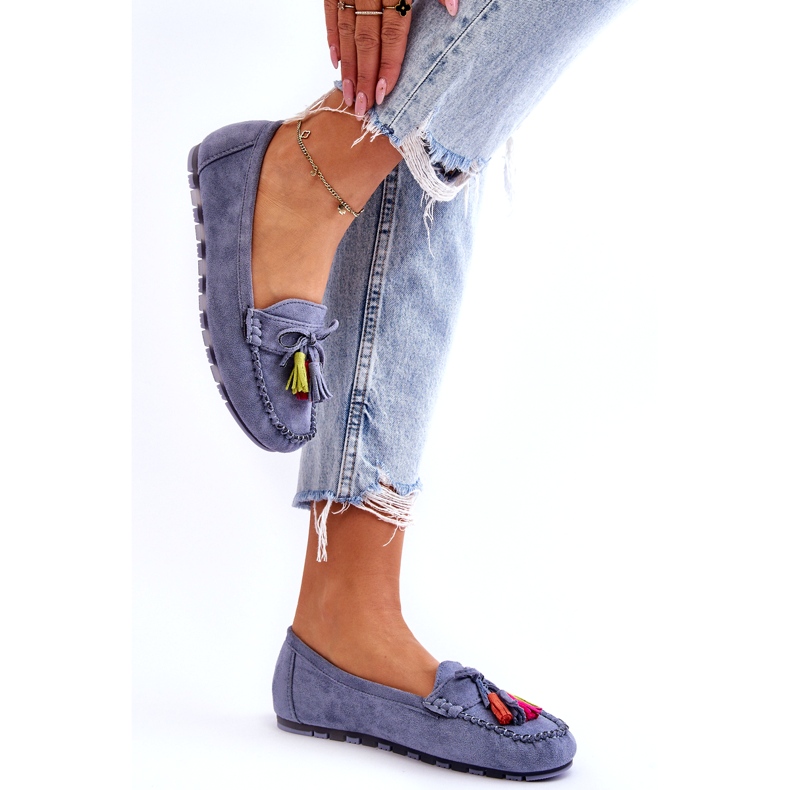 Mocasines de ante azul con lazo y flecos 1 Mocasines de ante azul con lazo y flecos 1