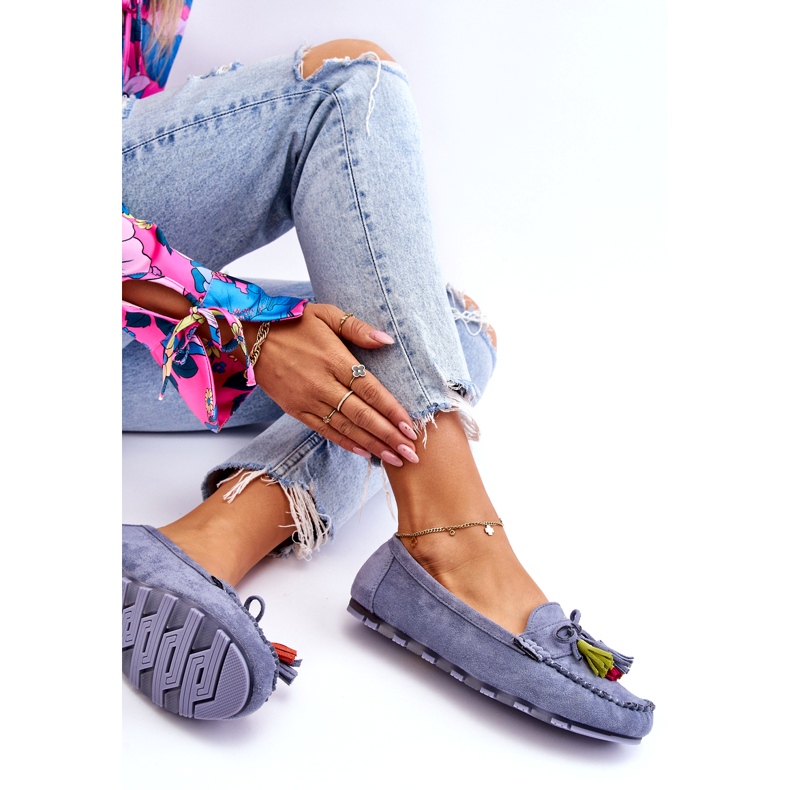 Mocasines de ante azul con lazo y flecos 4