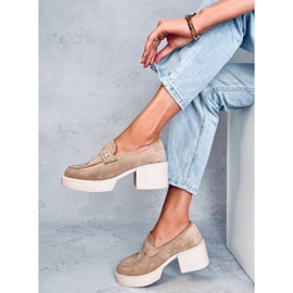 Mocasines tacón Coniff Caqui beige 5
