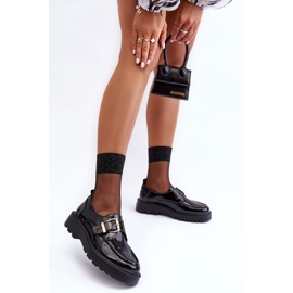 Vinceza Zapatos planos de charol con hebilla, Negro Meara 7