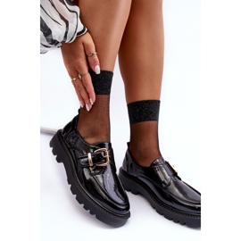 Vinceza Zapatos planos de charol con hebilla, Negro Meara 5
