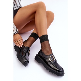 Vinceza Zapatos planos de charol con hebilla, Negro Meara 9