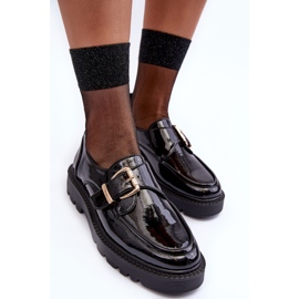 Vinceza Zapatos planos de charol con hebilla, Negro Meara 8