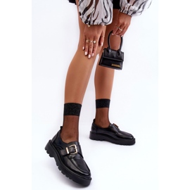 Vinceza Zapatos Planos De Piel Con Hebilla, Negro Meara 5