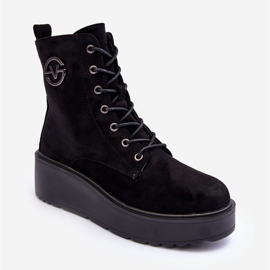 Vinceza Botines de ante con plataforma enorme y cuña negra Lavica negro 2