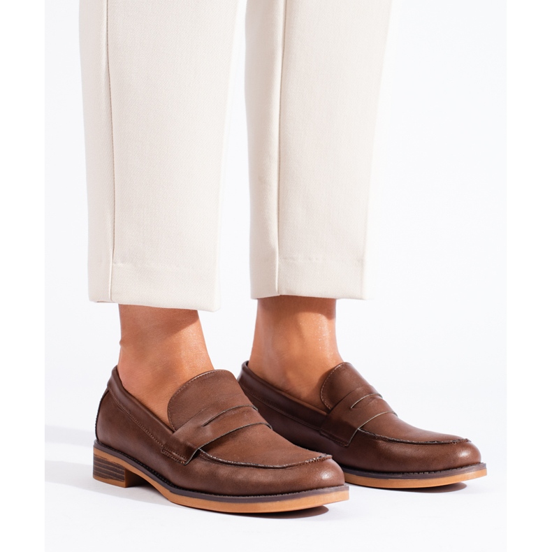 Mocasines tacón bajo mujer Shelovet marrón 2