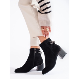 Botines de mujer de ante negro con elegante tacón Shelovet 1