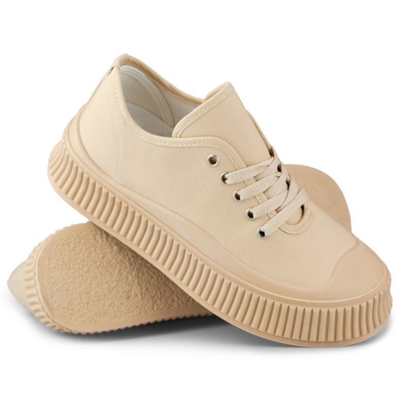 Zapatillas de mujer beige con suela gruesa. 1