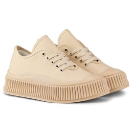 Zapatillas de mujer beige con suela gruesa. 5