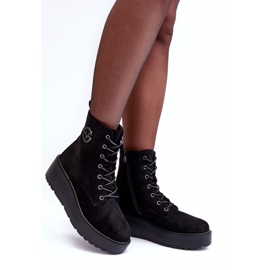 Vinceza Botines de ante con plataforma enorme y cuña negra Lavica negro 4