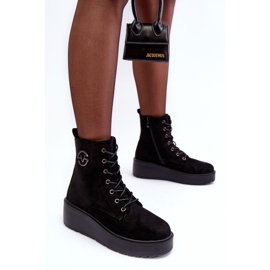 Vinceza Botines de ante con plataforma enorme y cuña negra Lavica negro 7