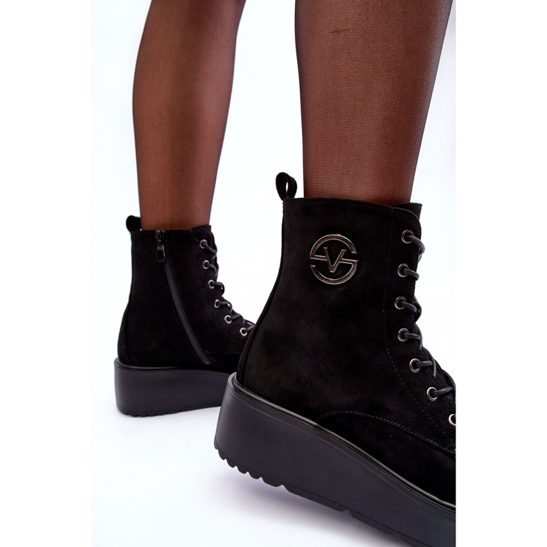 Vinceza Botines de ante con plataforma enorme y cuña negra Lavica negro 1