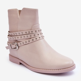 Botas planas de mujer de cuero decoradas en beige de Adkrana 2 Botas planas de mujer de cuero decoradas en beige de Adkrana 2
