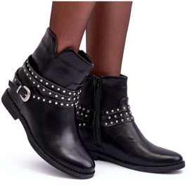Botas planas de mujer de piel decoradas negras de Adkrana negro 8