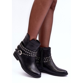 Botas planas de mujer de piel decoradas negras de Adkrana negro 2