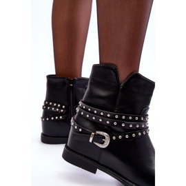 Botas planas de mujer de piel decoradas negras de Adkrana negro 6