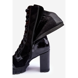 Botines de piel con cordones y tacón enorme, Black Khariah negro 7