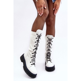Botas de Piel con Cordones y Cremallera, Blanco Zoraida 1