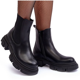 PS1 Botines Chelsea de piel Solita negros con tacón plano y plataforma 10