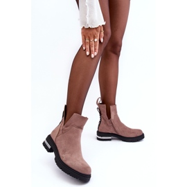 PS1 Botines De Ante Con Tacón Plano Y Recortes, Lamedella Beige Oscuro 4