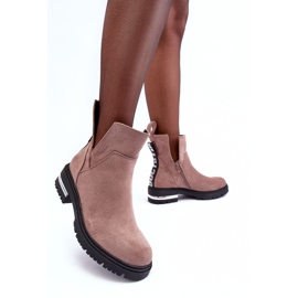 PS1 Botines De Ante Con Tacón Plano Y Recortes, Lamedella Beige Oscuro 5