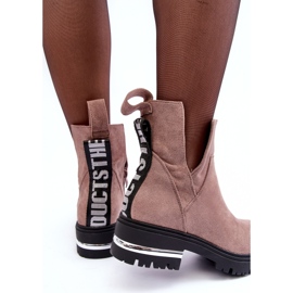 PS1 Botines De Ante Con Tacón Plano Y Recortes, Lamedella Beige Oscuro 6