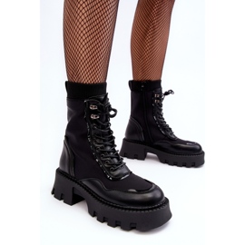 PS1 Botas de mujer de cuero con cordones Chunky Workers negro Seloma 7