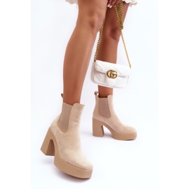 Botines de ante con tacón alto enorme Beige Sunilda 5