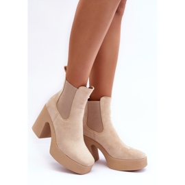 Botines de ante con tacón alto enorme Beige Sunilda 2