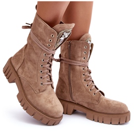 PS1 Botines obrero de ante con decoración de joyas, Marx beige oscuro 13