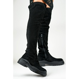 Botas altas de mujer en ante negro 1